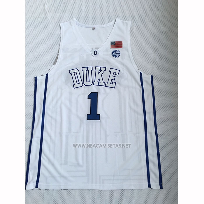 Camiseta NCAA Duke Blue Devils Zion Williamson Blanco